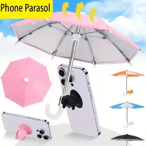 Outdoor Beach Essential Smartphone Mini Lightweight Waterproof Umbrella, Universal Pig Suction Cup Stand, Anti-Glare Sunshade, Polyester Fiber, Rainproof UV Protection