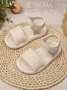Girls' Summer Casual Breathable Flexible Sandals, Anti-Slip Soft Sole, Velcro Closure, Plush Trim, Textile Upper, Less Than Ankle Height, Open Toe Sandals, Childrens Sandals