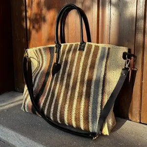 Summer Shoulder Bag,Knitted Colour Bag Crochet Bag Big Knitted Bag Straw Summer Bag Raffia bag,autumn colors.