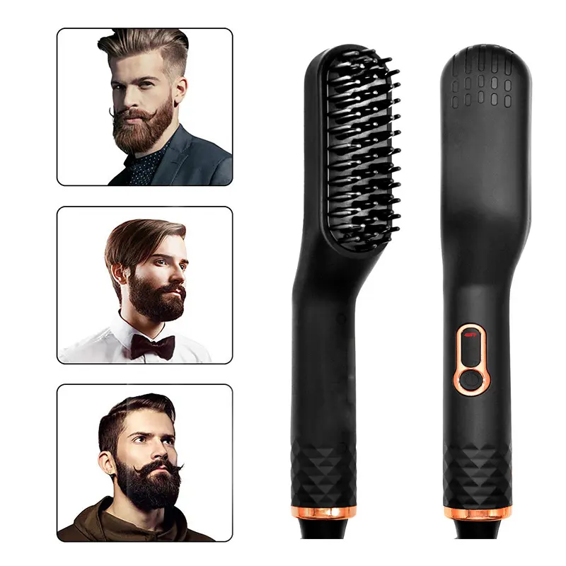 CESTVEEL Luxury Ionic 3-in-1 Male Beard & Hair Straightener Brush Kit - Men's Grooming Beauty Product with Beard Oil, Balm, Guide E-Book, Gift Box, 3 Heat Settings, 356℉-428℉ Ptc Heated Tool (Birthday, Father's Day Gift)