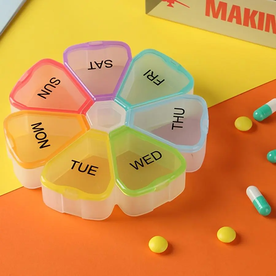 7-day Weekly Pill Box, 1 Count Portable 7-grid Pill Organizer, Pill Storage Box, Home Organizer for Pill, Medicine, Vitamin, Pill Holder, Supplement Organizer, Vitamin Dispenser