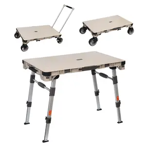 LEADALLWAY 3in1 Camping Table Wagon Multi-Purpose Portable Outdoor Table Platform Truck, Dolly & Utility Cart with 5.4" Wheels