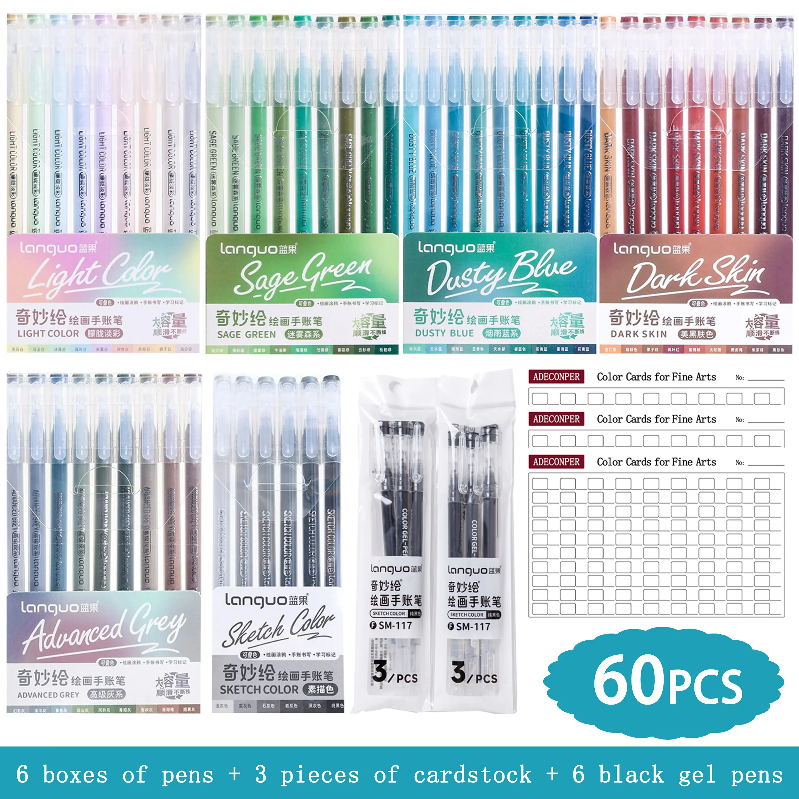 60PCS Unisex Colored Gel Pens & Color Markers Set - Multi Colored Pens, All Seasons School/Office Stationery with Refills, Smooth-Writing Tools for Art Creation, Daily Sketching