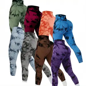 Tie Dye Seamless High Waisted Workout Leggings for Women Scrunch Butt Lifting Yoga Gym Athletic Pants