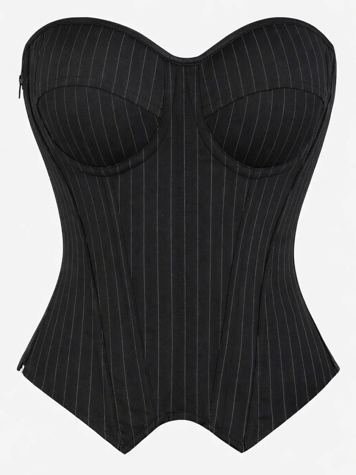 Women’s Black Pinstripe Corset Top Shapewear, Strapless Boned Bustier, Slim Fit Structured & Light Shaping Going Out Top