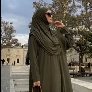 One Piece Hijab Dress Prayer Dress with Headscarf Long Sleeves No Ironing Wrinkle Proof 100 Cotton All Season