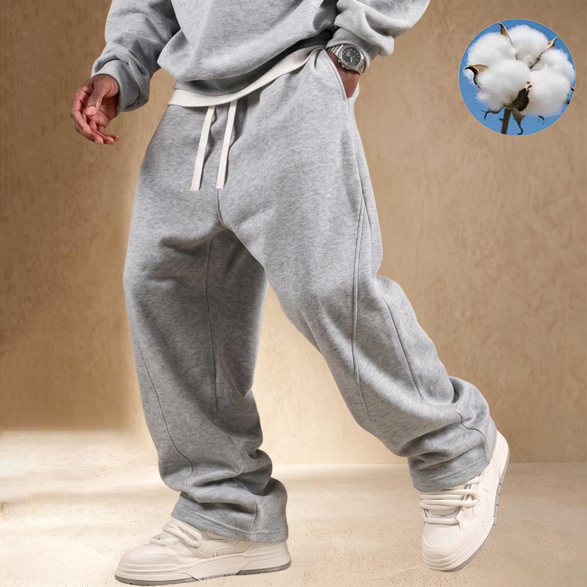 【JOGWAVE】Men's Solid Colors Clothes, Loose Straight-Leg Pants with Simple Cut, Standard Size, Spring-Autumn Knit Soft Stretchy Fabric, Drawstring Waist, Side Pockets, Outdoor Casual Fitness Sportswear
