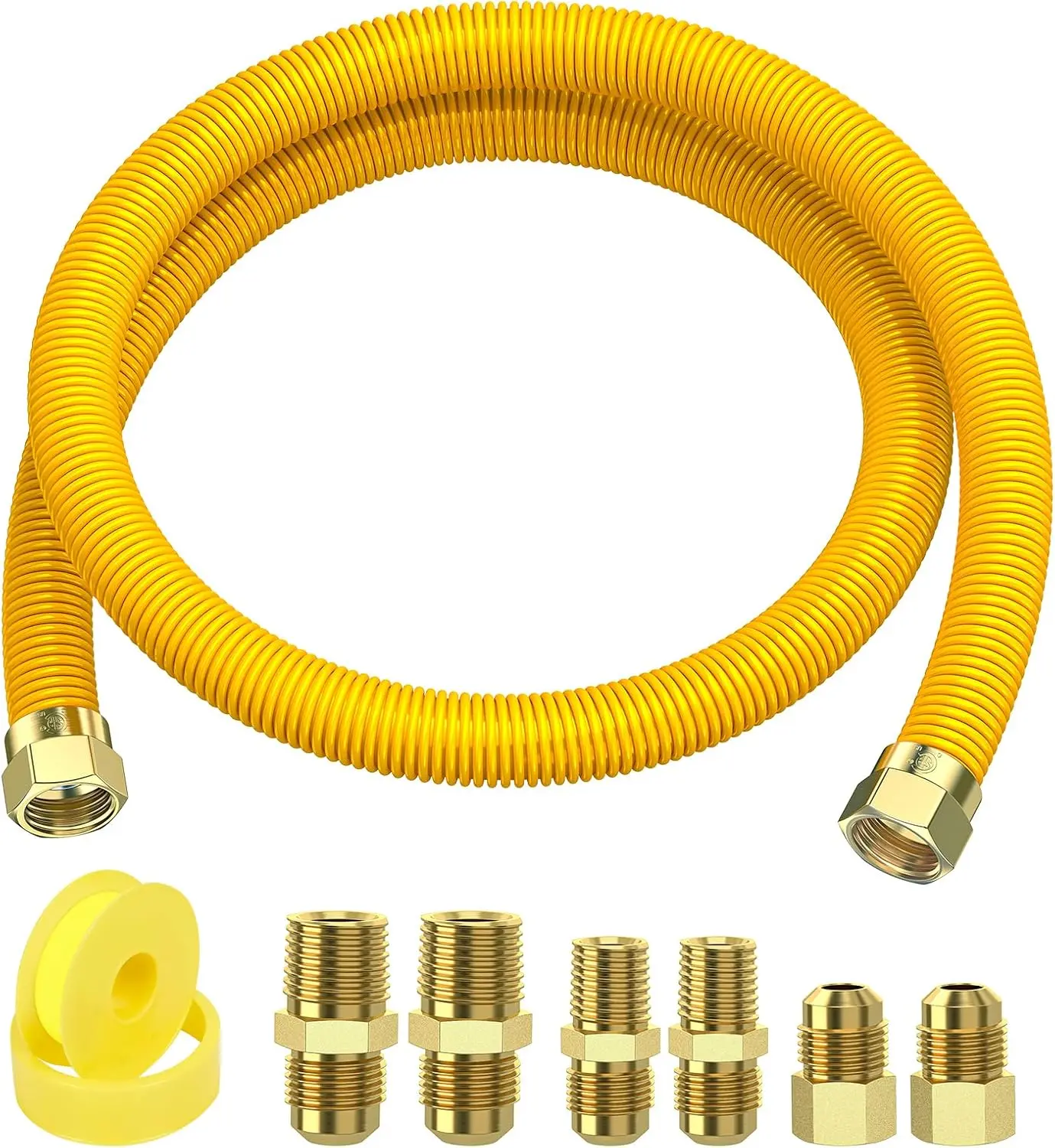 Alloxity 48" Flex Gas Line, Gas Dryer Connector Kit, Stove/Water Heater/Dryer Gas Line with Connectors 1/2" MIP 1/2"FIP 3/4"MIP, 5/8 in.OD(1/2 in. ID）Coated Corrugated Stainless Steel Tubing