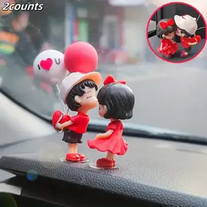 Cute Couple Car Decor Set, Kiss Toy Figurines for Women, Dashboard & Rearview Mirror Accessories, 2-Piece Gift for Him Her, Girly Car Accessories, Car Ornament