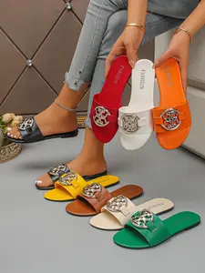 New Women's Flat Sandals, Metal Buckle Design, Rubber Material, Multiple Colors Available, Perfect Gift for Valentine's Day, Casual Comfort Shoes