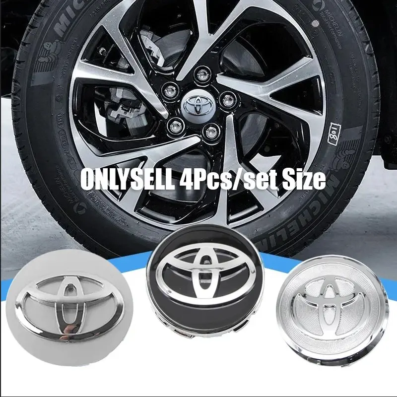 4Pcs 57mm 62mm Car Toyota Logo Badge Car Wheel Integrated Center Cap Wheel Decoration Car Accessories for Toyota TRD Corolla Yaris Crown Supra Prado Prius RAV4 Camry