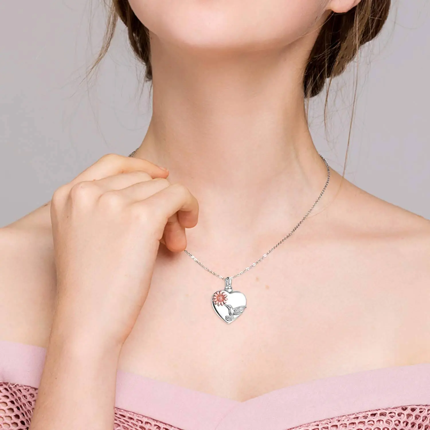 Heart Urn Necklaces for Ashes Sterling Silver Hummingbird Sunflower/Butterfly Daisy/Heart Elephant Urn Necklace Cremation Memory Jewelry for Women Men