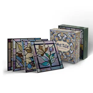 Painted Glass Style Tile Decals, Waterproof & Oil-resistant Wall Art for Kitchen & Bathroom, Retro Home Decor Backsplash Stickers, Decoration Items