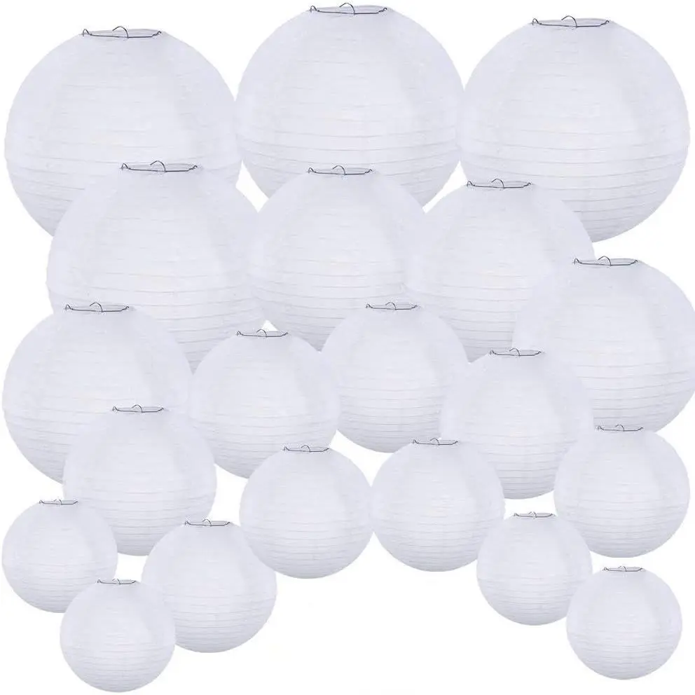 20 Pack Chinese White Paper Lantern Round 4" 6" 8" 10" 12" White  Lanterns Wedding Party Decorations