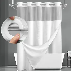 No Hooks Shower Curtain Bathroom Supply White With Snap in Liner Double Layer Fabric Waterproof Inner Liner White 72/75 in Cloth Shower Curtains Washable