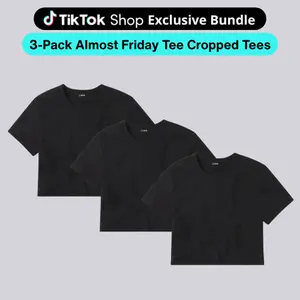 Cuts | Almost Friday Tee Women's Cropped T-Shirt 3-Pack | Classic Fit Crew Neck | Wrinkle Resistant Anti-Pilling Stretch Crop Top - Black