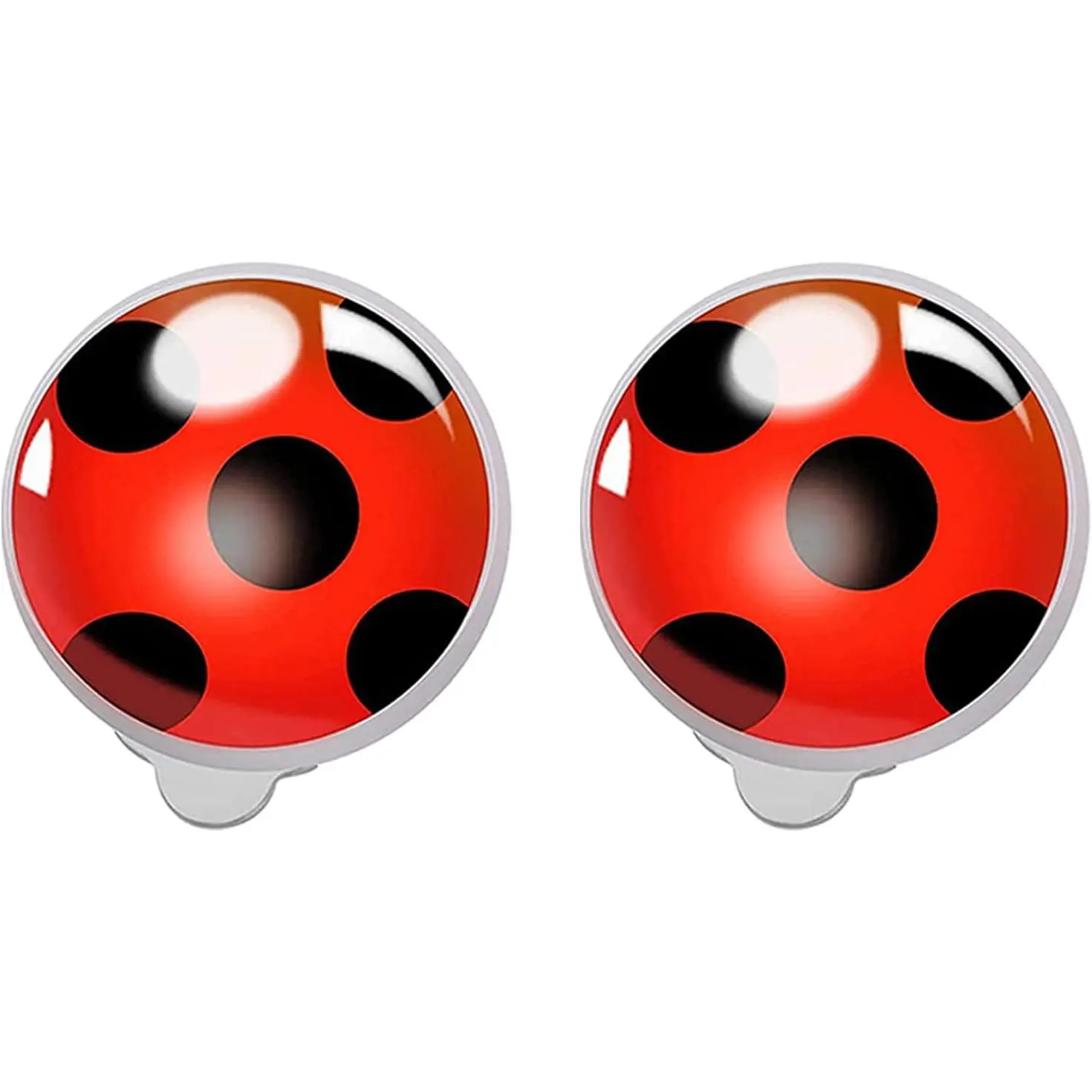 Women's Handmade Silver Clip-On Ear Cuffs, Red Black Spot Ladybug Design Earrings for Halloween Cosplay Costume Jewelry, Ear Clips