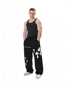 Men's Wide-Leg Casual Comfy Sweatpants, I Fear God & Cross Graphics, Loose Fit, Streetwear Style, Soft Fabric, Casual, Edgy Fashion, Athleisure Pants