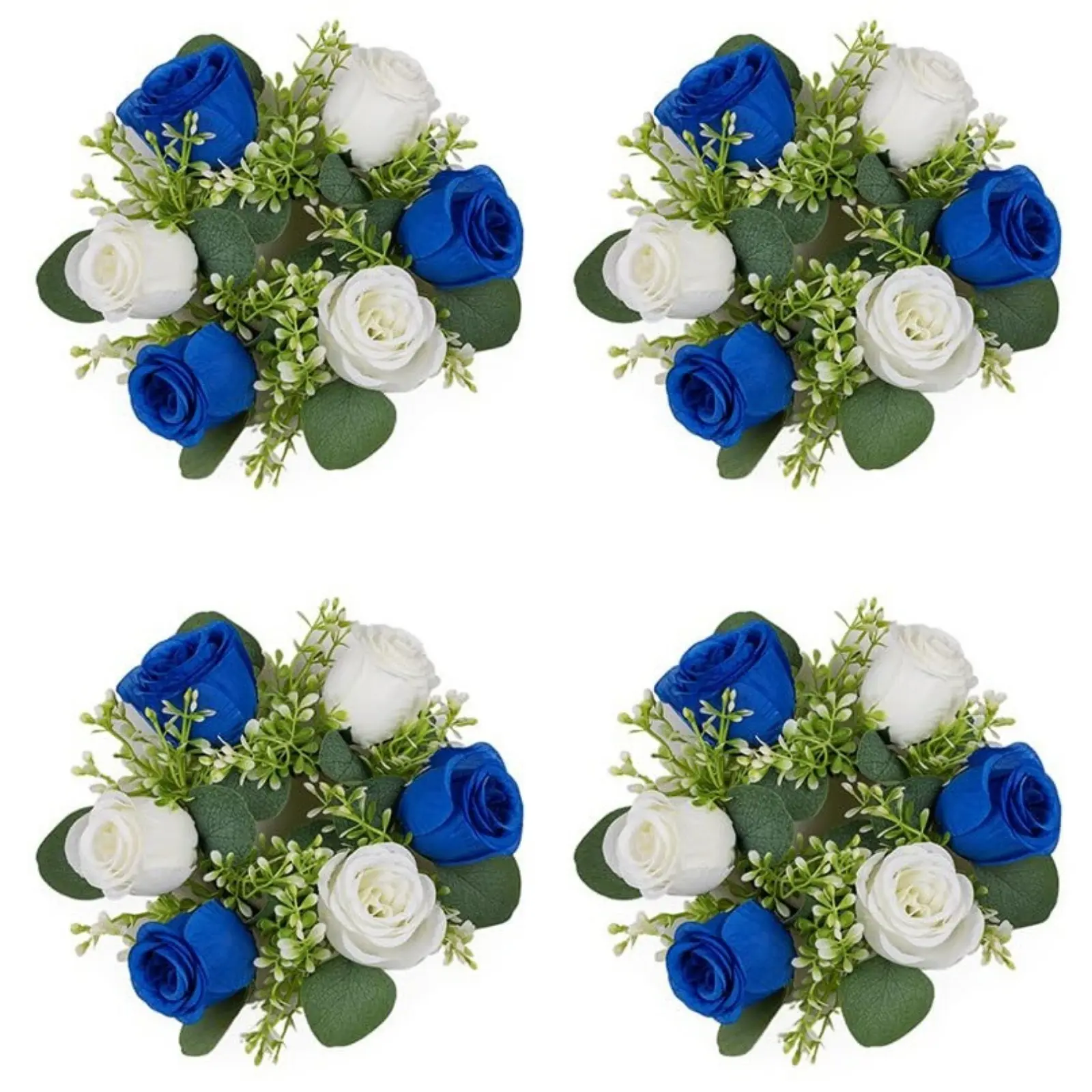 Decorative Dusty Rose & White Plastic Artificial Flower Candle Rings (4pcs, 14in/21cm Diameter, 7.5cm Base Inner Diameter) - Artificial Roses Bouquet Ornaments for Wedding Table Centerpieces, Hanging Door Decor, Mini Roses