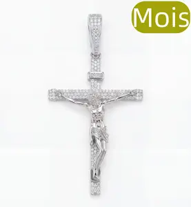 ⑧④SPACEICE Moissanite ice-out INRI Jesus Crucifix Cross Pendant | Solid metal Base with Moissanite | 3-Tone (Rose Gold/Gold/Silver) Hip Hop Religious Jewelry for Men Women