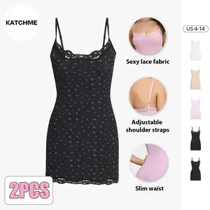 KatchMe Lace Series Women's Spaghetti Strap Lace Trim Breathable Nightdress, Minimalist Solid Color Mini Dress, Seamless Lightweight Chic Nightwear