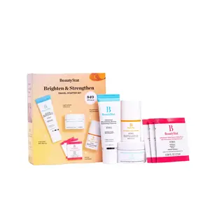 BeautyStat Brighten & Strengthen Daily Travel Starter Kit: 10ml Universal C Skin Refiner, 10ml Probiotic Moisture Boost Cream, 30ml Microbiome Purifying Cleanser, (3) Triple Action Daily Peels