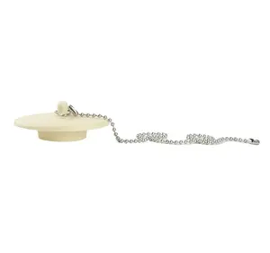 Rubber Tub Stopper with Stainless Steel Beaded Chain - Fits 1.5" to 2" Drains - White - Compatible with Various Tubes and Containers