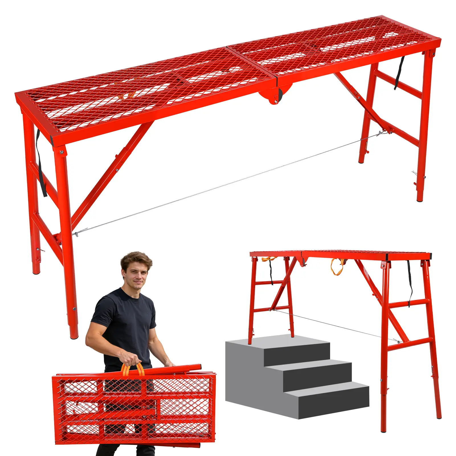 Foldable Scaffolding Platform 1000 Lbs Capacity 33-57 5-Level Height Adjustable Work Platform with Anti-Slip Surface Foldable Scaffold Tower Ladder Stool Bench for RV Painting Construction