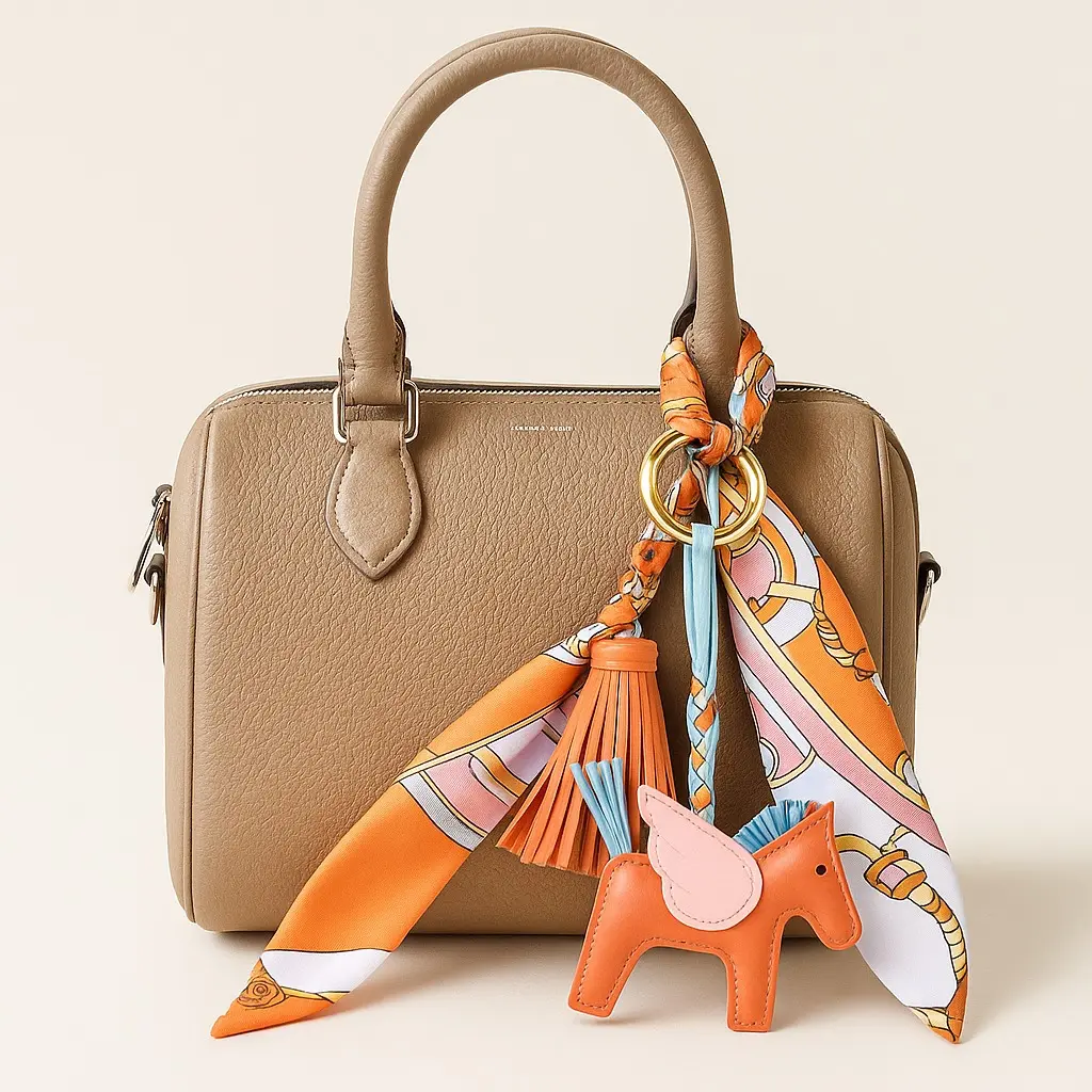 Flying Horse Keychain – Cute PU Leather Bag Charm with Silk Scarf & Tassel, Luxury Pendant for Women’s Purse, Car Keys & Handbag Accessory Gift