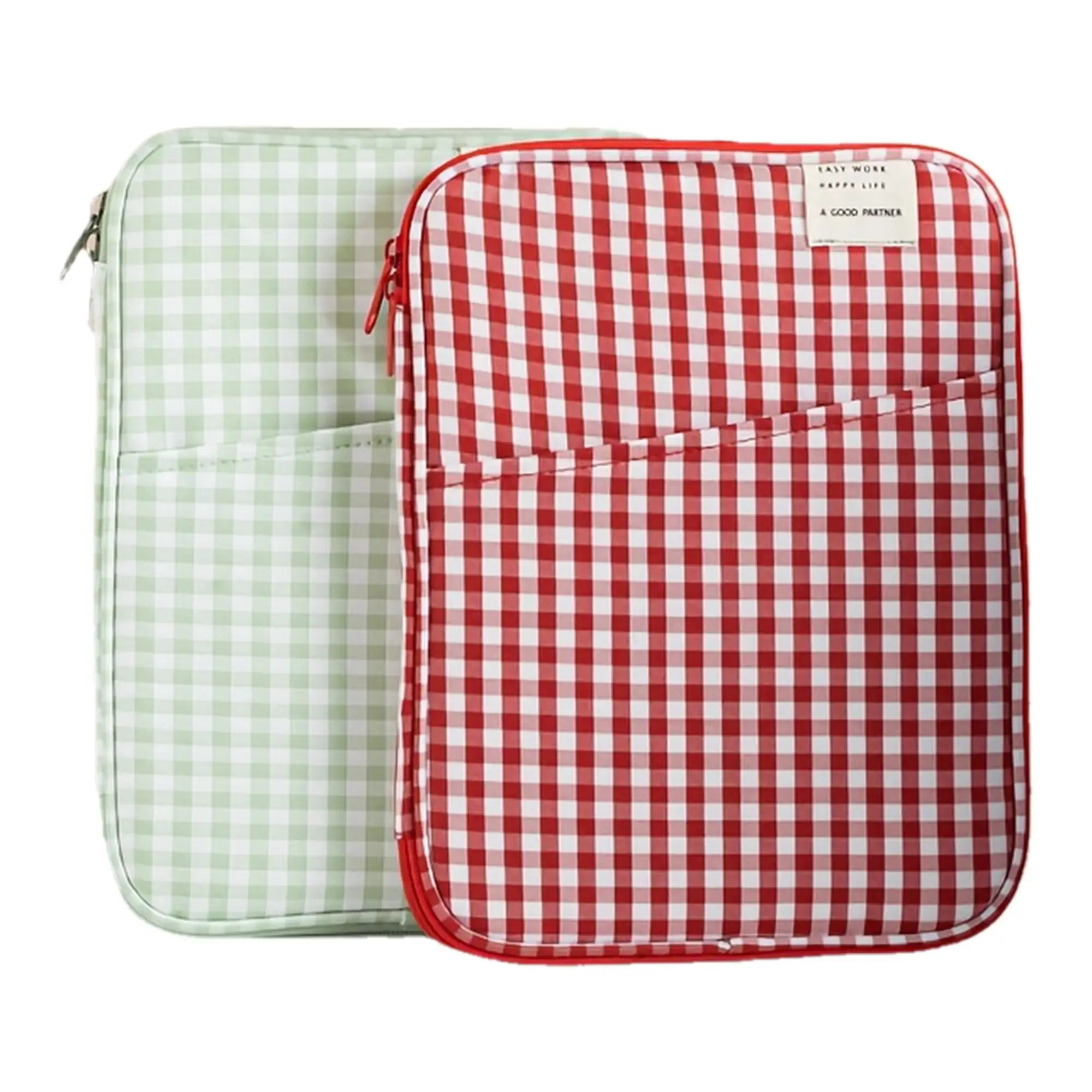 Durable Red Checkered Laptop Cover, Fashion Polyester Protective Sleeve with Multi Compartment and Foldable Design for 13-Inch MacBook & iPad, Everyday, Soft Poly, Fashion Unisex, Tablet Sleeve, Sturdy Construction, Tech Enthusiasts