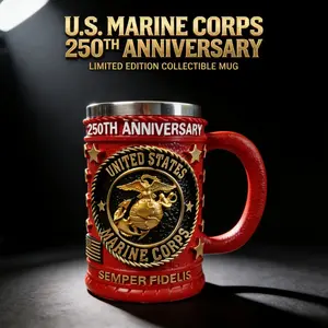 250th Anniversary of the United States Commemorative Mug, Father's Day Military-Style 15-Ounce Cup with 3D Metal Finish, Patriotic American Memorial Coffee Mug, Stainless Steel Interior, Dishwasher Safe, Veteran Gift, Military Collectible