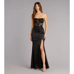 Cora Satin Corset Slit Formal Dress