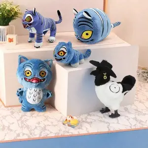 Cute Small Size Hunter Girl Squad Plush Toy, Adorable Derpy Tiger and Hat Crow Three-Eyed Bird, Soft Comfortable Blue Tiger Meaw, Stuffed Animal