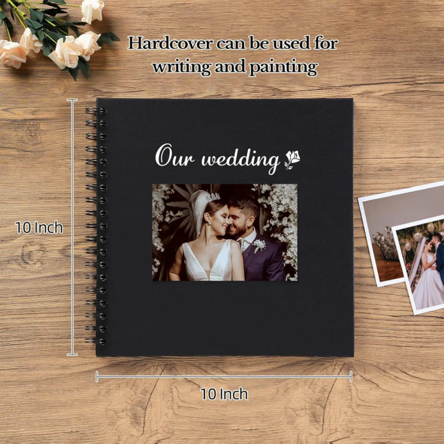 10 x 10 Inch DIY Scrapbook Album, Hardcover Black Kraft Paper Scrap Book, 40 Blank Pages Photo Memory Book for Family, Wedding, Anniversary Gifts