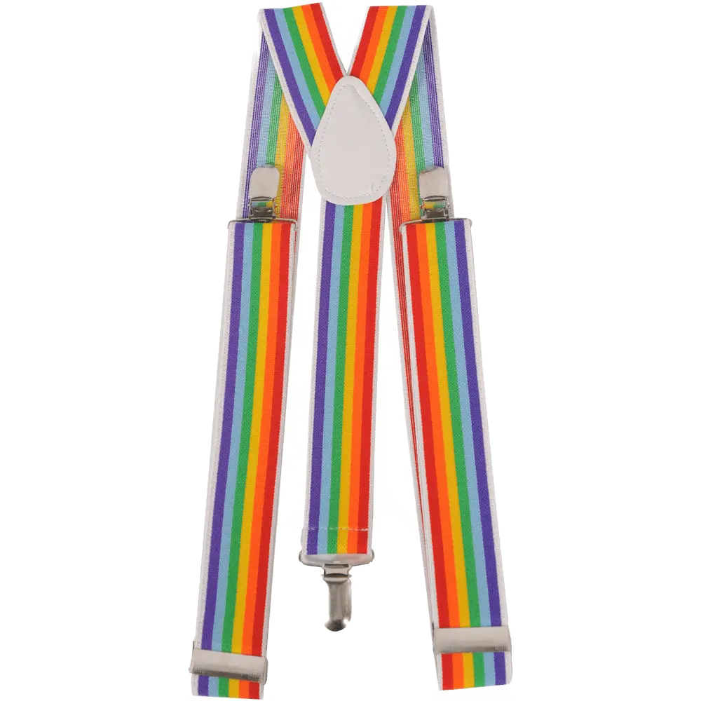 Colorful Striped Suspenders - Wide | Rainbow Adjustable Y-Back Suspenders with Sliver Clasps Costume Accessory - Unisex Fashion