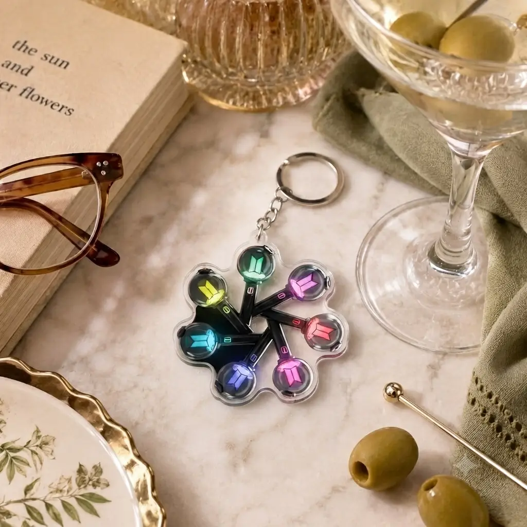 Rainbow Lightstick Flower Keychain - Aesthetic K-pop Merch