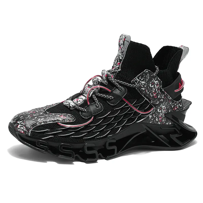 High-Top Techwear Performance Sneakers – Futuristic Cyberpunk Style Trainers, Men's Structural Hollow-Sole Athletic Footwear with Sock-Fit Design