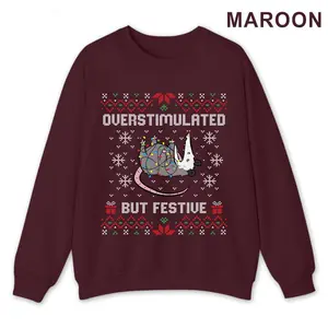 Funny Opossum Christmas Sweater – Overstimulated But Festive Ugly Holiday Sweatshirt, Cute Animal Xmas Party Outfit - LORA ATCHER
