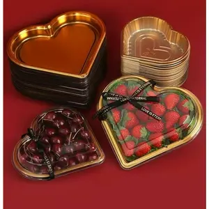40 Heart-Shaped Disposable Boxes, Border Design, Fruit Strawberry Cherry Sushi Display, Mother's Day Father's Day Gift Packaging, Elegant Gift Box