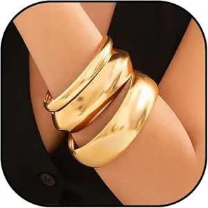 September Laurel  Chunky Gold Bangles for Women Stack Chunky Cuff Bracelet Non Tarnish Statement Trendy Jewelry Birthday Gifts