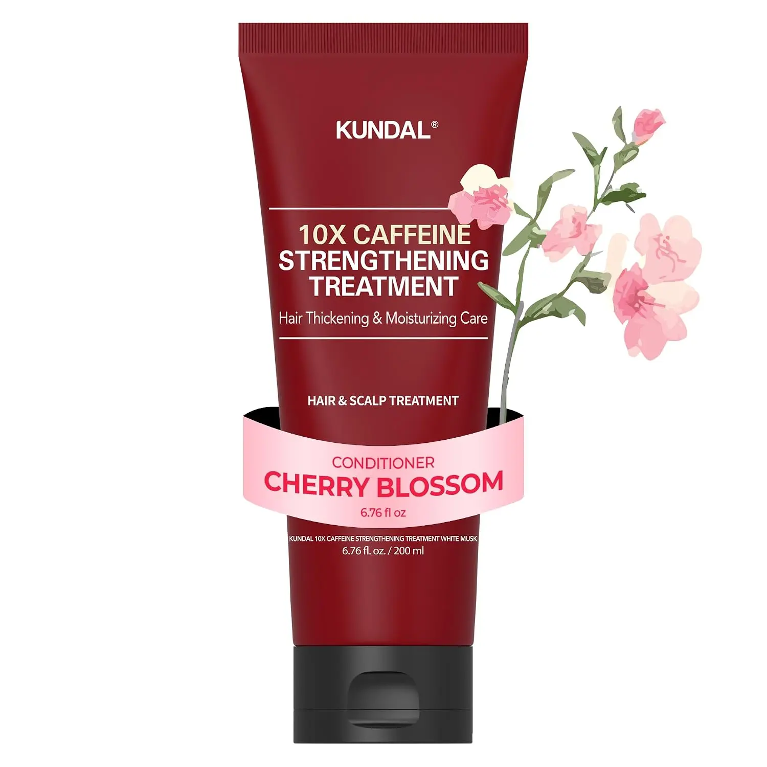 KUNDAL 10X Caffeine Korean Hair Care Smoothing Conditioner, Cherry Blossom, 6.76 Fl Oz - Hair Thickening, Moisturizing, Hair & Scalp Conditioning