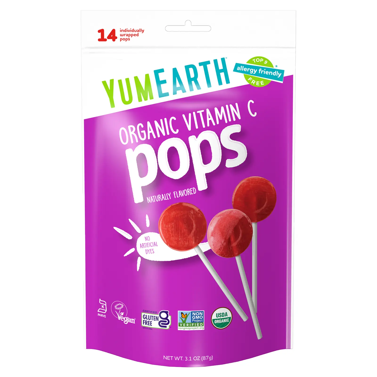 YumEarth Organic Vitamin C Pops, Assorted, 14 Pops, 3.1 oz (87 g)