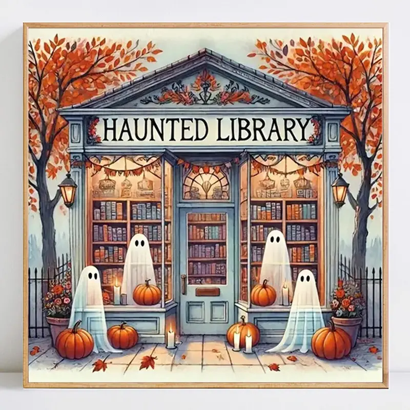 Library Ghost Diamond Painting Kit, Diamond Art Tools, No Frame Needed, DIY Art Craft Set, Perfect Gift for Home Decoration & Personal Use, Diy Kits