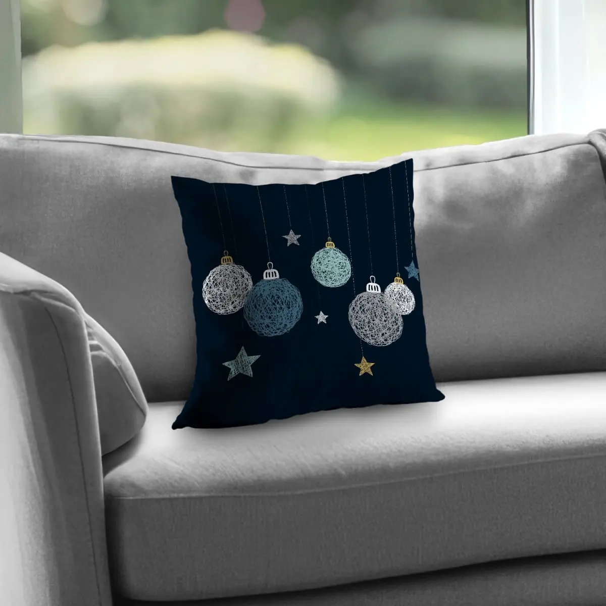 360 Stand Christmas Ball Print Throw Pillow Insert - 14x14 in. Standard Poly Twill Soft Washable Cushion, Festive Blue Living Room Home Decor Accessory with Easy Cleaning, Durable Cushions, Soft Cushion