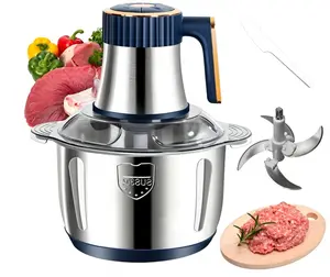 5L Blue Stainless Steel Meat Grinder 500W 5-Speed Food Chopper with Dual 6-Blade Sets, Multi-Purpose Household Kitchen Prep Tool for Meat Dough Nuts Fruits Vegetables, Premium Father’s Day & Holiday Party Gift