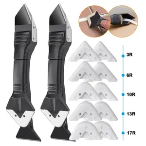2Set 3in1 Silicone Caulking Tool Glass Glue Angle Scraper Stainless Steelhead Caulk Remover Sealant Scraper 3R, 6R, 10R, 13R, 17R Interchangeable Pads