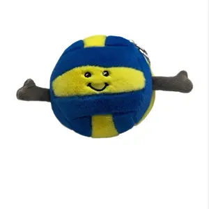 Volleyball Smiley Plush Keychain, Blue and Yellow mini volleyball, Volleyball Bag Charm, Volleyball party favor Clip