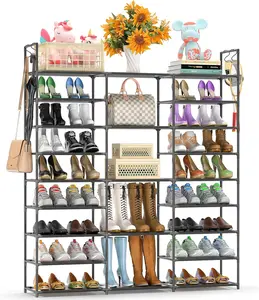 9 Tiers Shoe Rack Shoe Organizer Storage Tall Shoe Shelf Shoe Stand Holds 50-55 Pairs Boots Sturdy Metal Shoe Rack Stackable Free Standing Shoe Racks for Entryway, Black