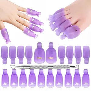 Nail Polish Remover Clips Kit, 20PCS Reusable Nail Soak Off Clips for Fingers and Toes, Professional Nail Gel Remover Tools with Double-Ended Cuticle Pusher for Removal Acrylic Art Nail Polish