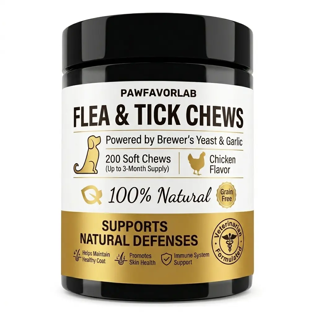 [Today's Deal] PAWFAVORLAB Veterinary Formulated Flea & Tick Support Chews for Dogs - All Ages, Canine Use Only, with Vitamins B, Brewer's Yeast, Coconut Oil, Plant-Based Ingredients for Itching Skin Relief, Treats, 24 Months